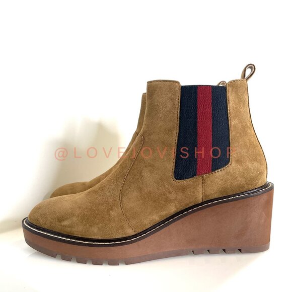 Minimalist | Cecelia for Anthropologie Tan Suede Platform Pull-On Boot | Wedge - Picture 5 of 16